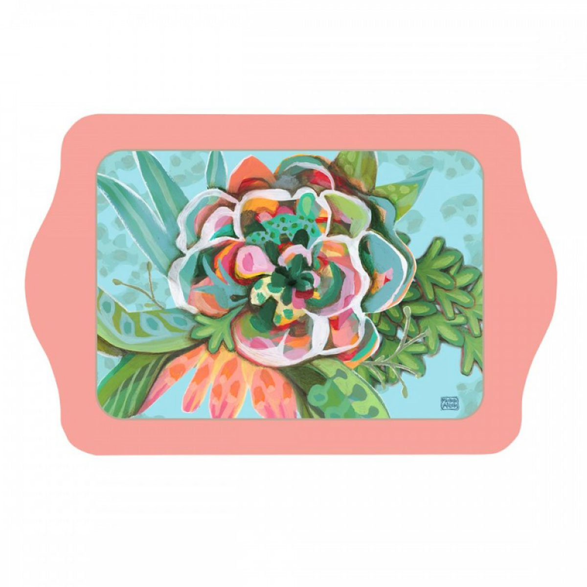 Petit plateau métal \'Allen Designs\' vert rose - 21x14 cm - [A2778]