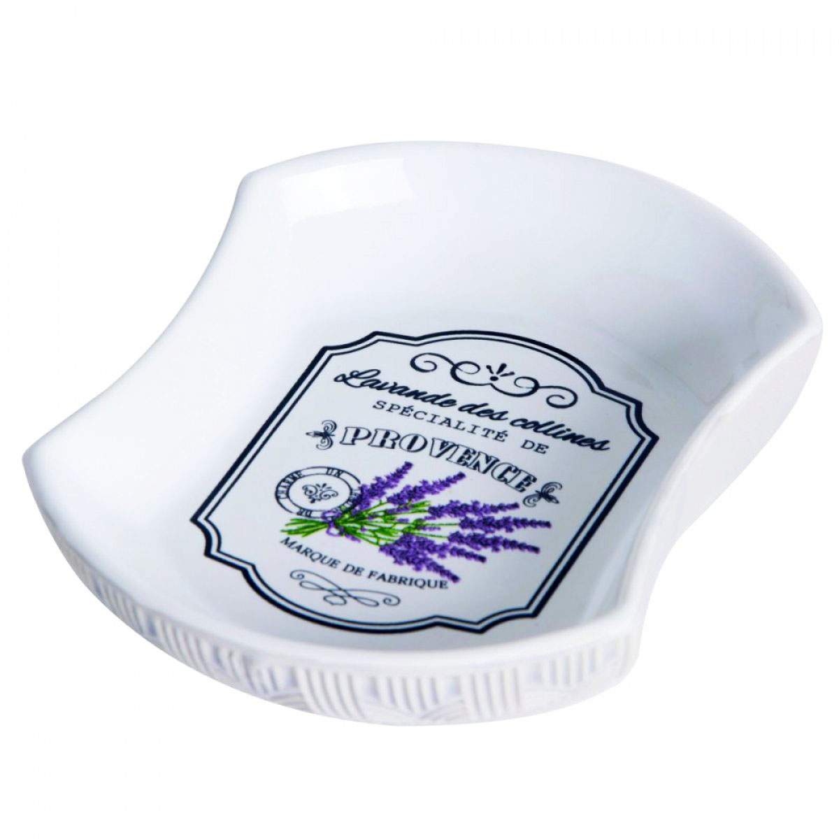 Porte-savon céramique \'Provence\' blanc violet (lavande des collines) - 13x10 cm - [A2833]
