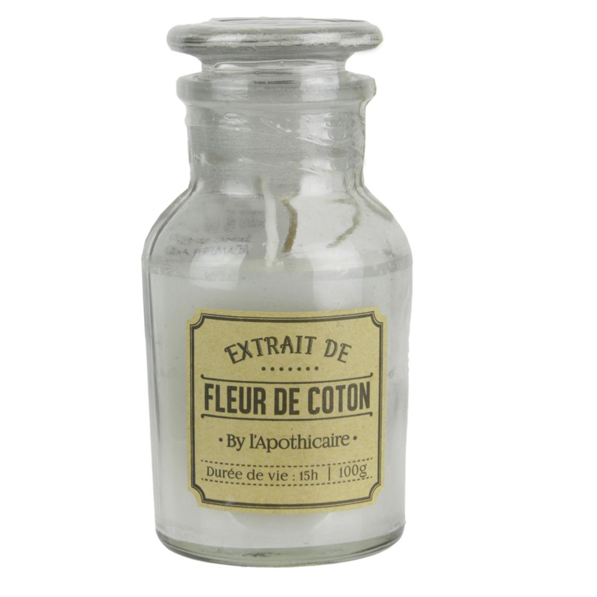 Bougie parfumée verre \'Apothicaire\' blanc (fleur de coton) - 115x55 mm - [A2892]