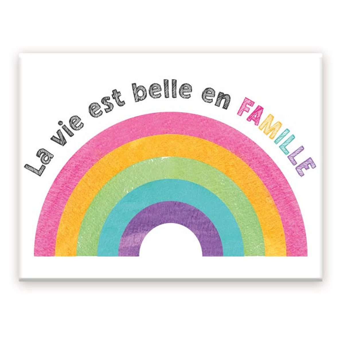 Magnet céramique \'La vie est belle en Famille\' multicolore - 8x6 cm - [A3631]