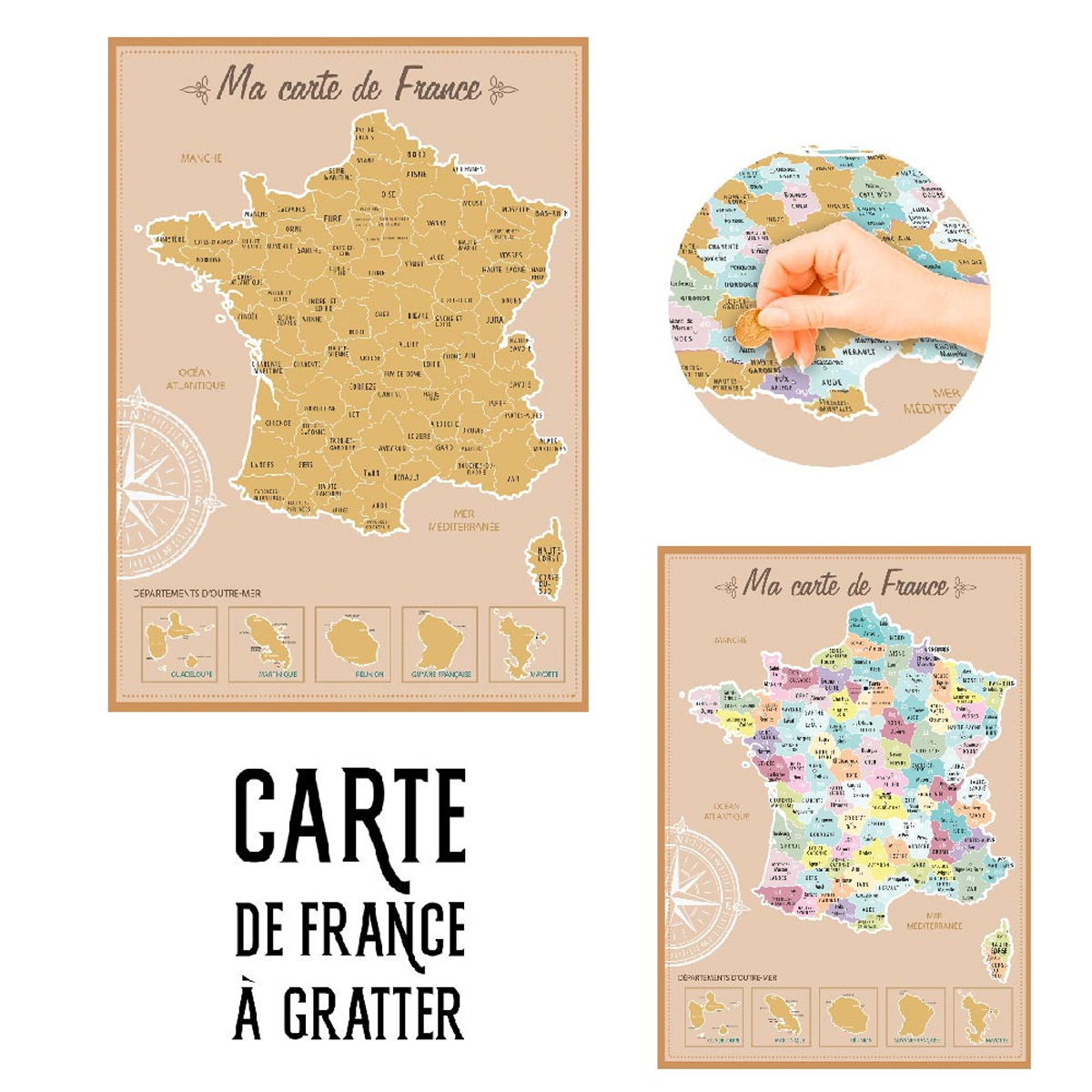 Affiche / poster à gratter 'Carte de France' - 73x52 cm - [A3657]