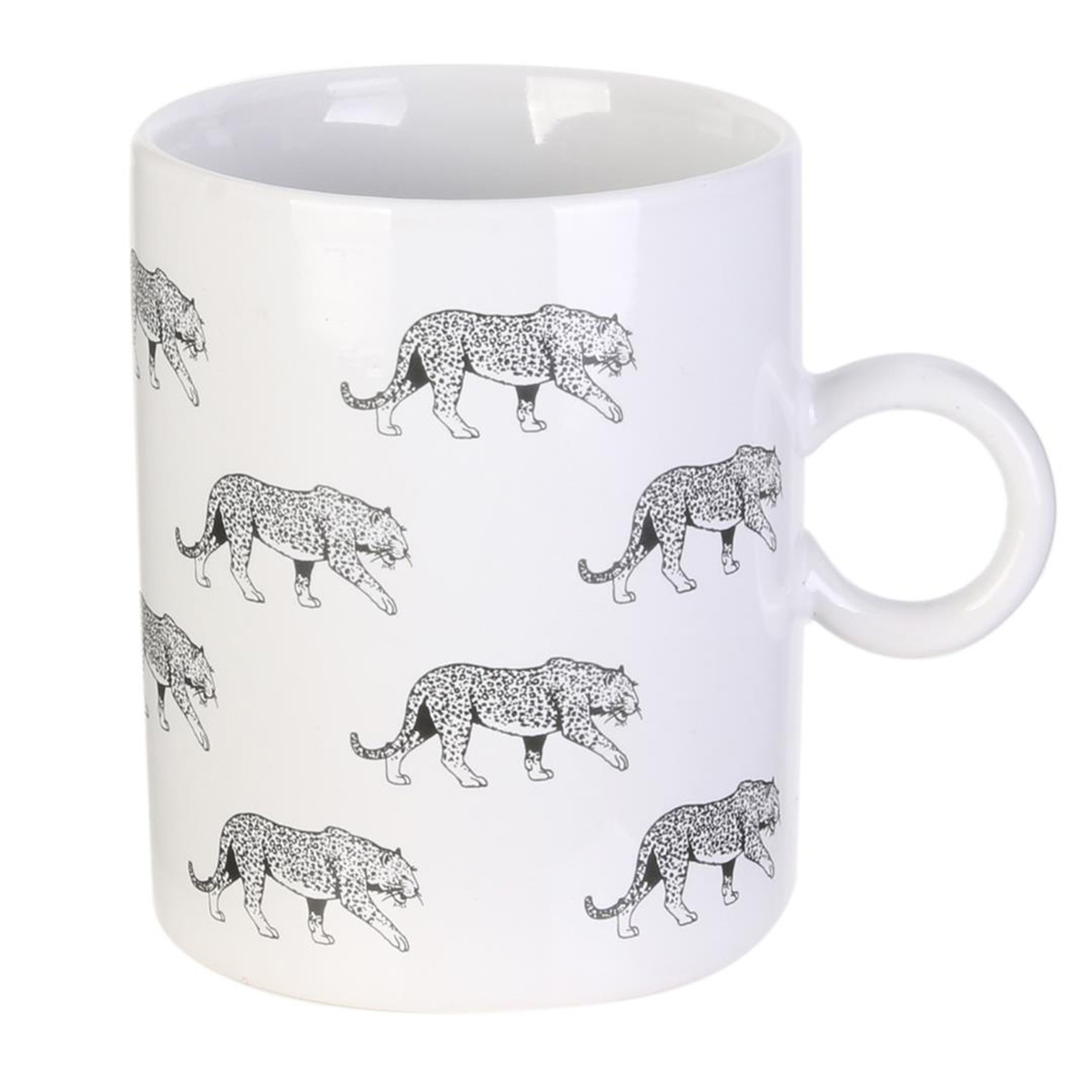 Grand mug céramique \'Jungle\' noir blanc (léopard) - 11x9 cm (40 cl)  - [A3667]