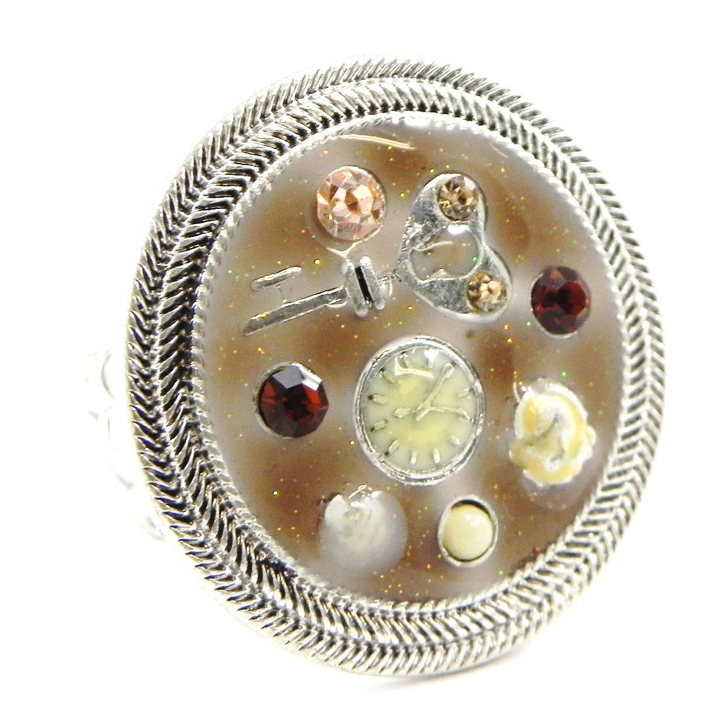 Bague Créateur \'Babouchka\' beige marron argenté - [H9840]