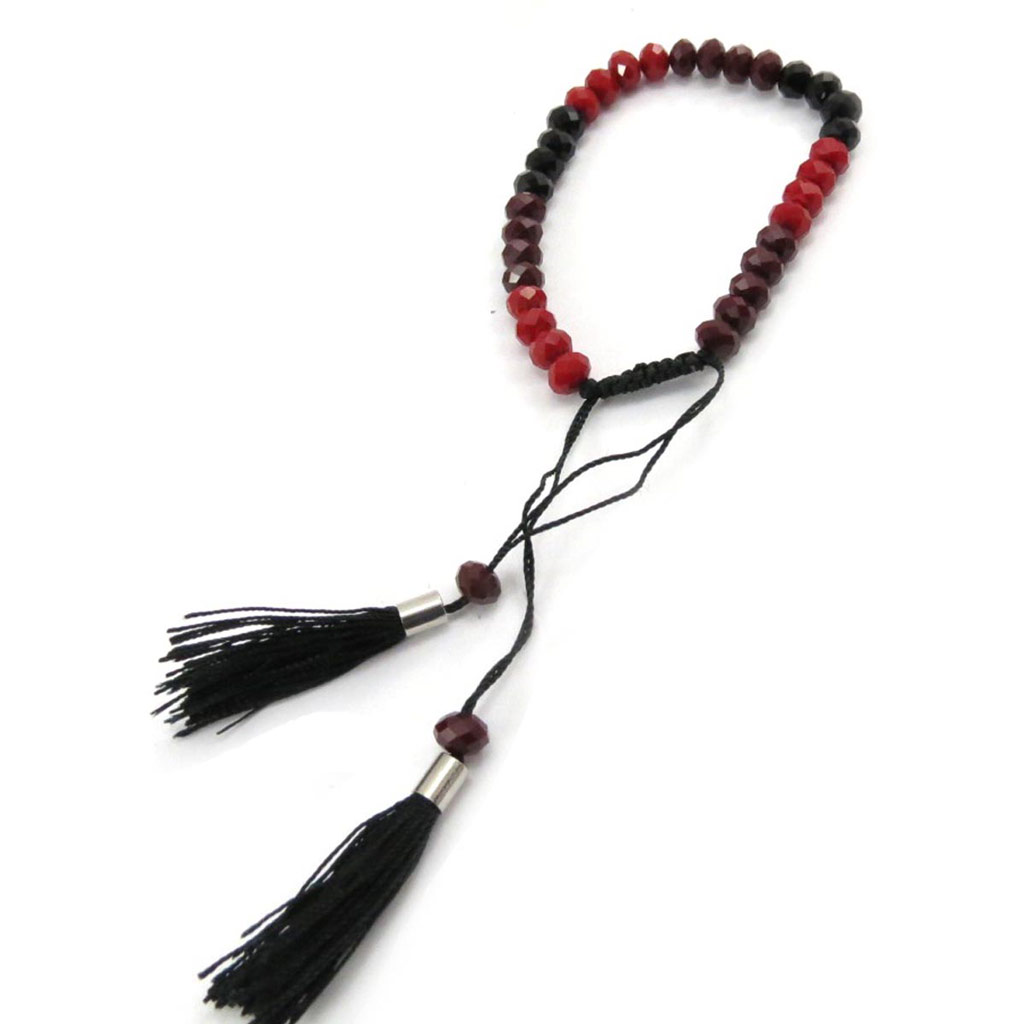 Bracelet ethnique \'Shambhala\' rouge marron noir - [J7702]