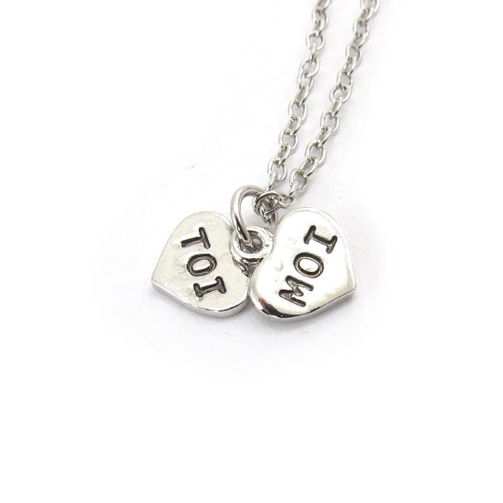Collier créateur \'Toi et Moi\' argenté - [J7758]