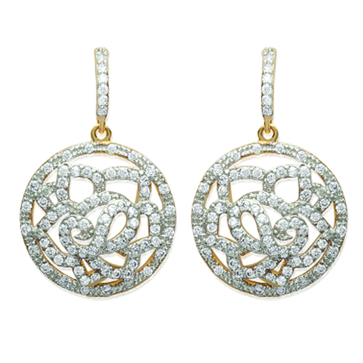 Boucles Plaqué Or \'Rosa Romantica\' blanc doré - 25x17 mm - [L0711]