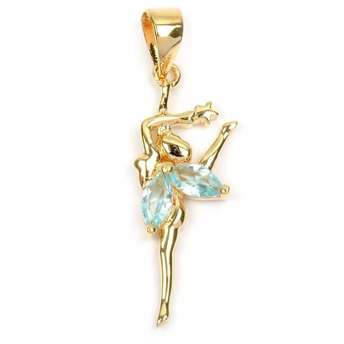 les trésors de lily Pendentif Plaqué Or 'Fée Clochette' aquamarine doré 30x10 mm [L4359]
