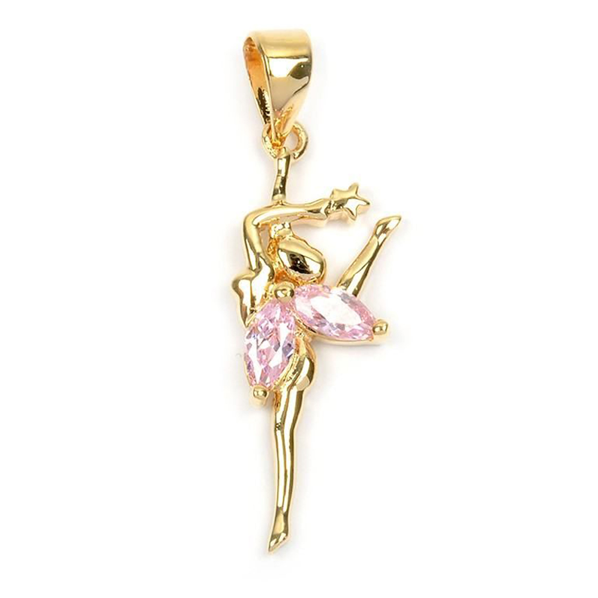 Pendentif Plaqué Or \'Fée Clochette\' rose doré - 30x10 mm - [L4361]