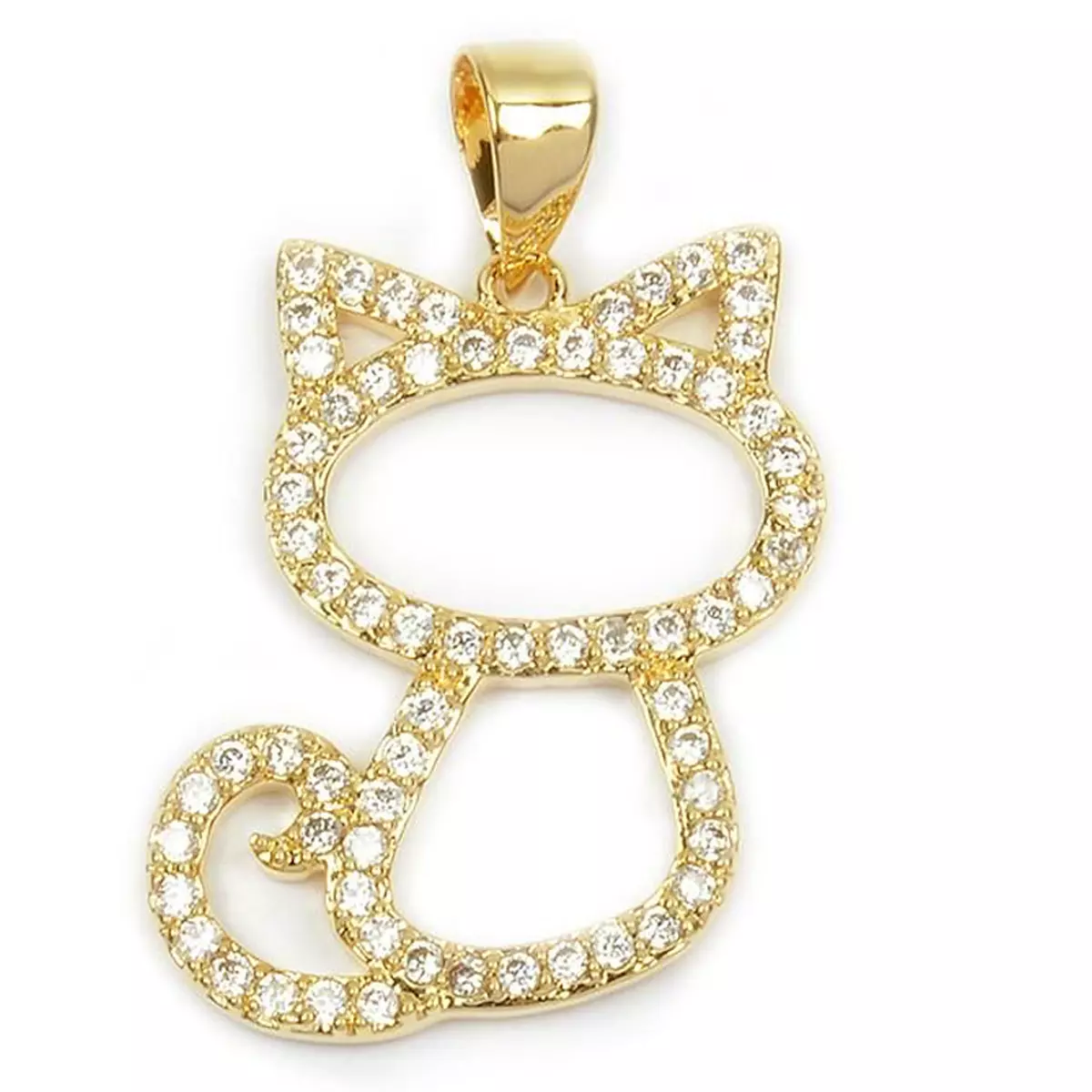 les trésors de lily Pendentif Plaqué Or 'Chat Beauté' blanc doré 22x15 mm [L4385]