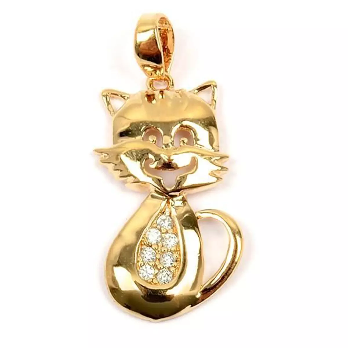 les trésors de lily Pendentif Plaqué Or 'Chat Minou' blanc doré 20x10 mm [L4386]