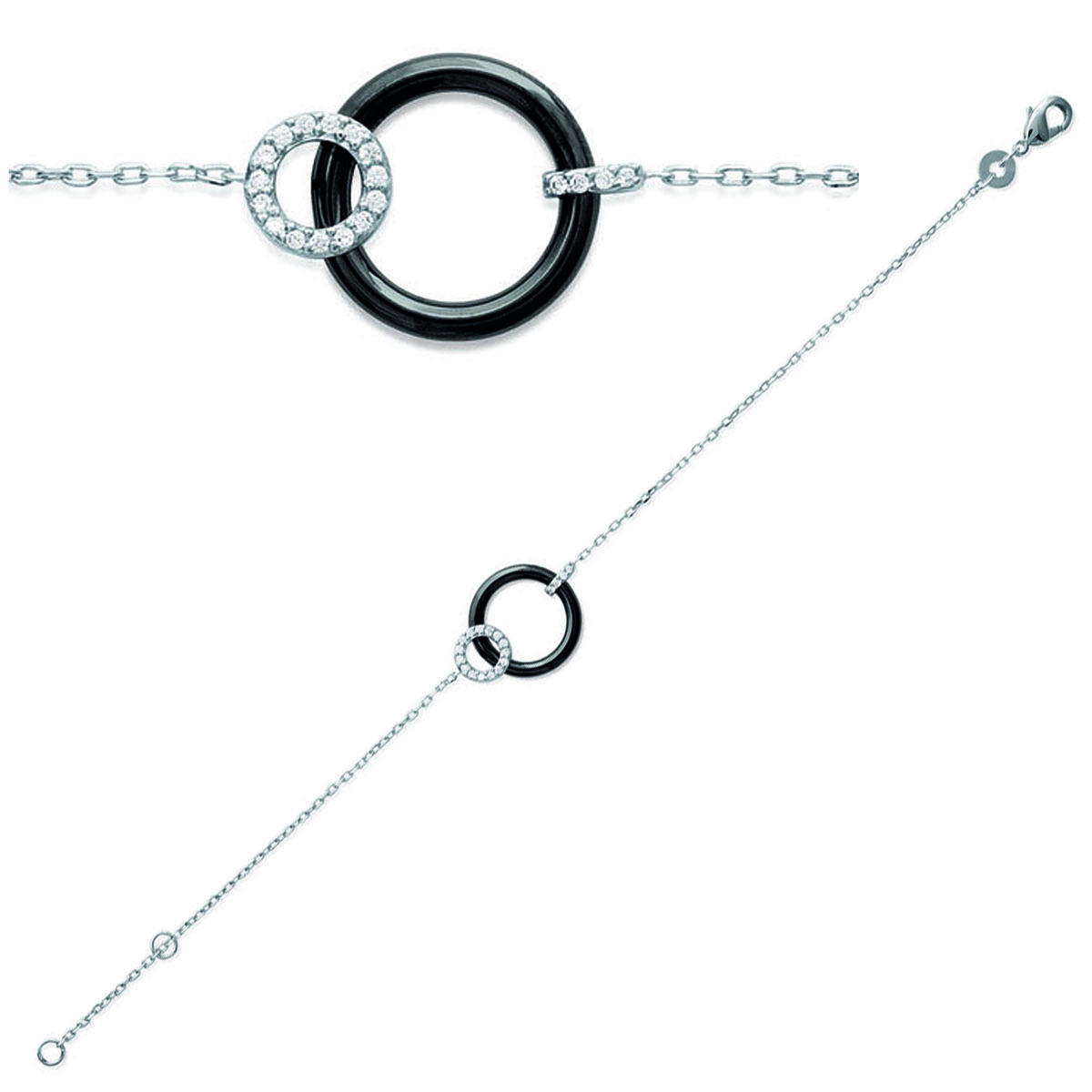 Bracelet Argent \'Sissi\' noir argenté (rhodié) - 20x15 mm - [L5656]