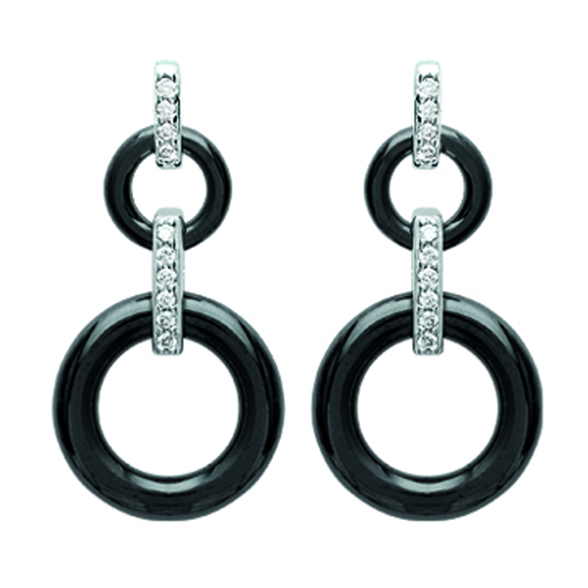 Boucles Argent \'Sissi\' noir argenté (céramique) rhodié - 25x12 mm - [L5662]