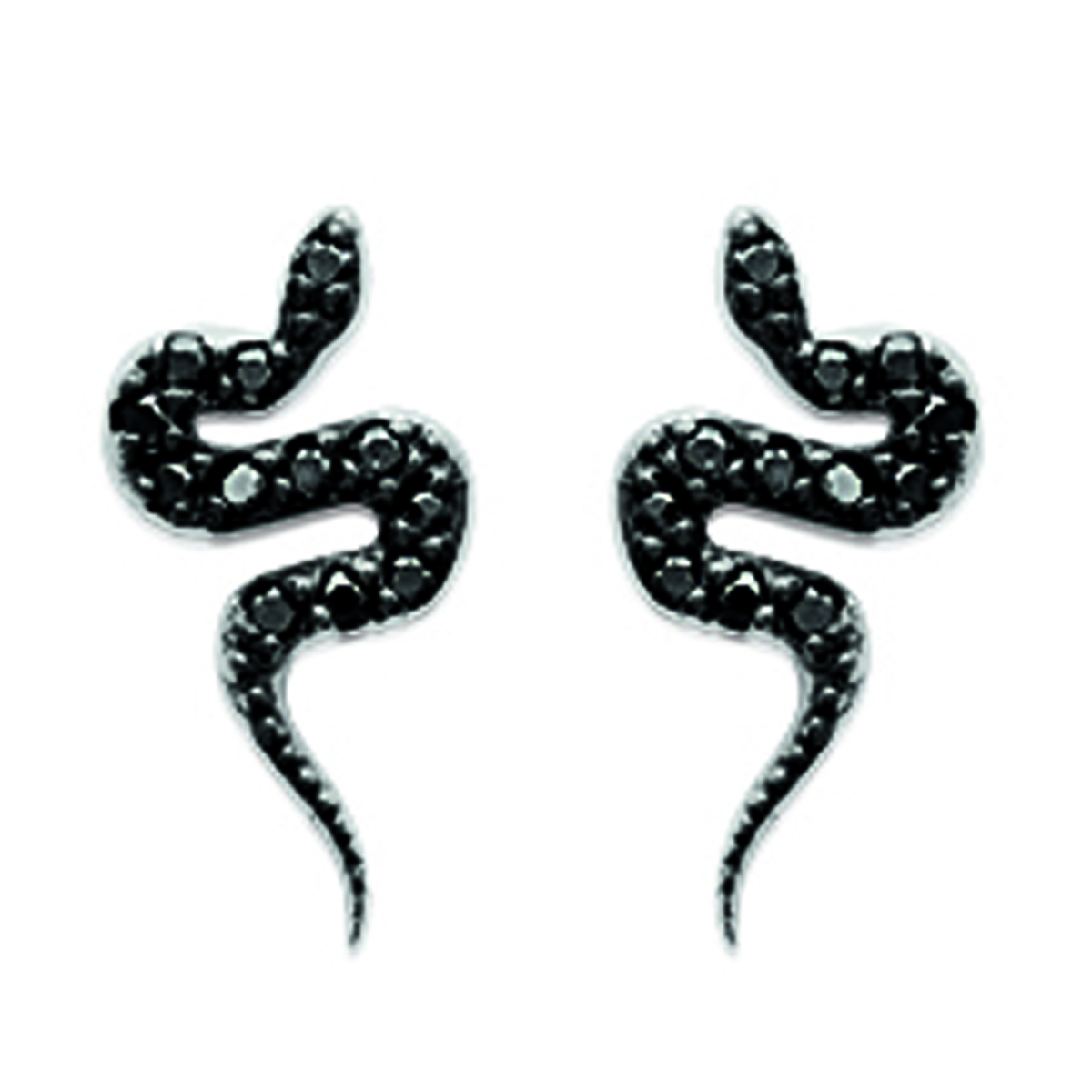 Boucles Argent \'Serpents\' noir argenté (rhodié) - 13x6 mm - [L5671]