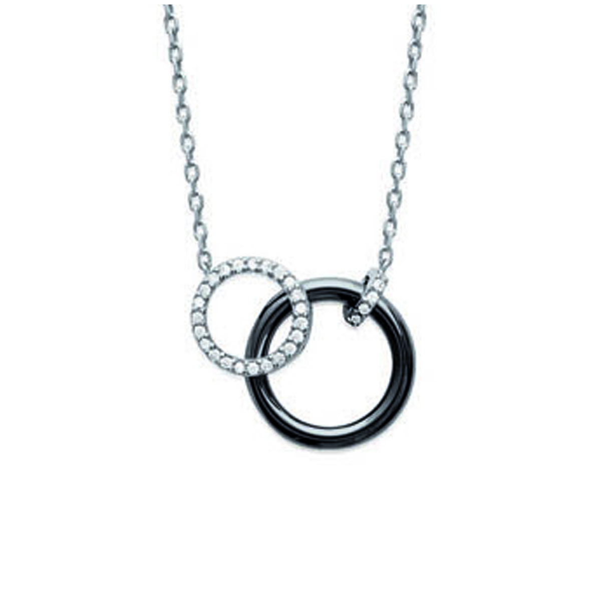 Collier Argent \'Sissi\' noir céramique (rhodié) - 20x15 mm - [L5674]