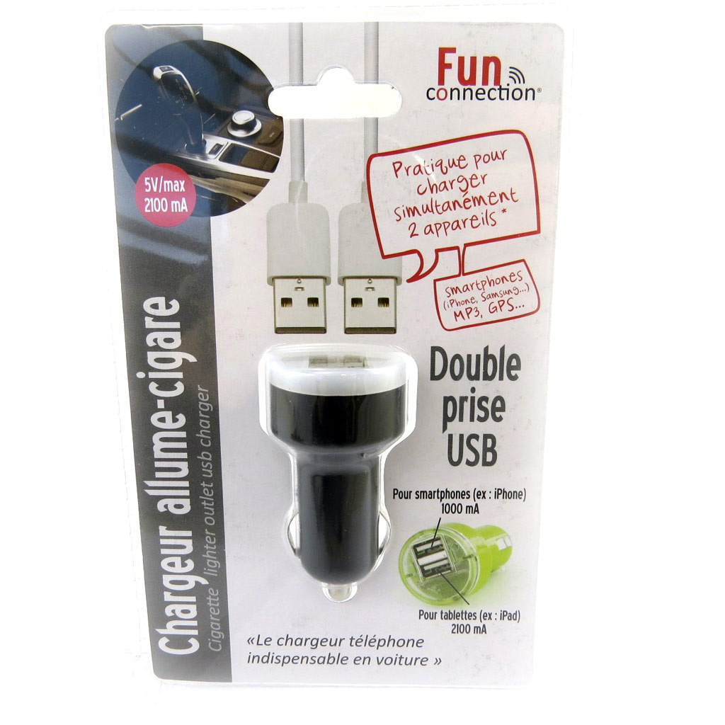 Chargeur allume-cigare \'Coloriage\' noir (double USB) - [L9144]