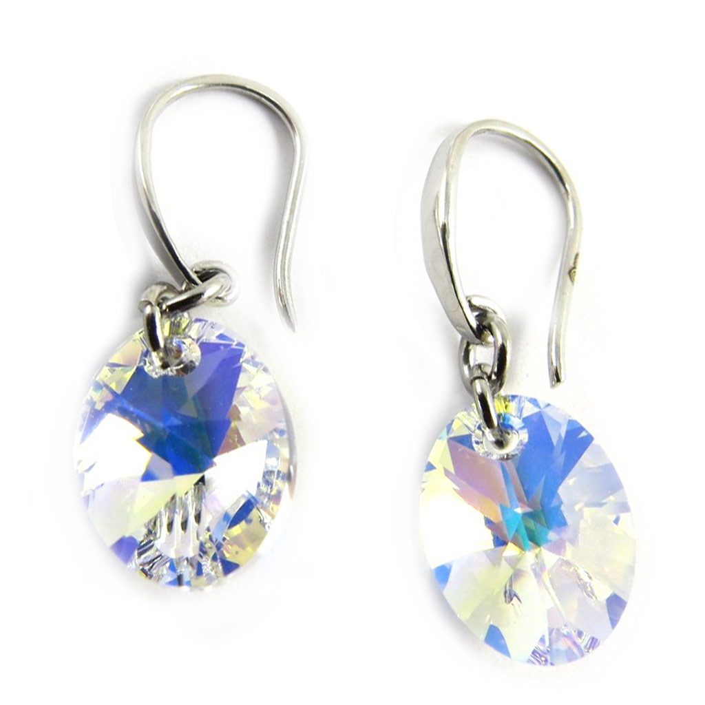 Boucles Argent \'Sissi\' blanc boréal (Crystal) - 14x10 mm - [M0960]
