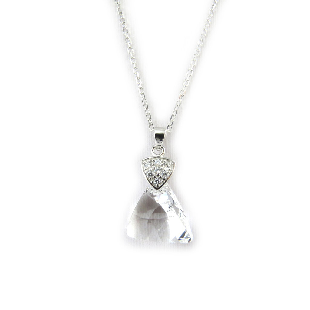 Collier Argent \'Sissi\' blanc (Crystal) - 15x15 mm - [M0967]