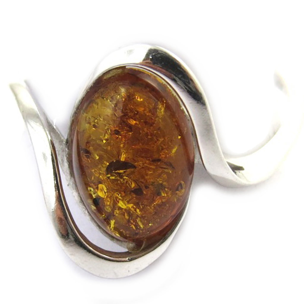 Bague Argent artisanale \'Inspiration\' ambre (rhodié) - 12x8 mm - [N2535]