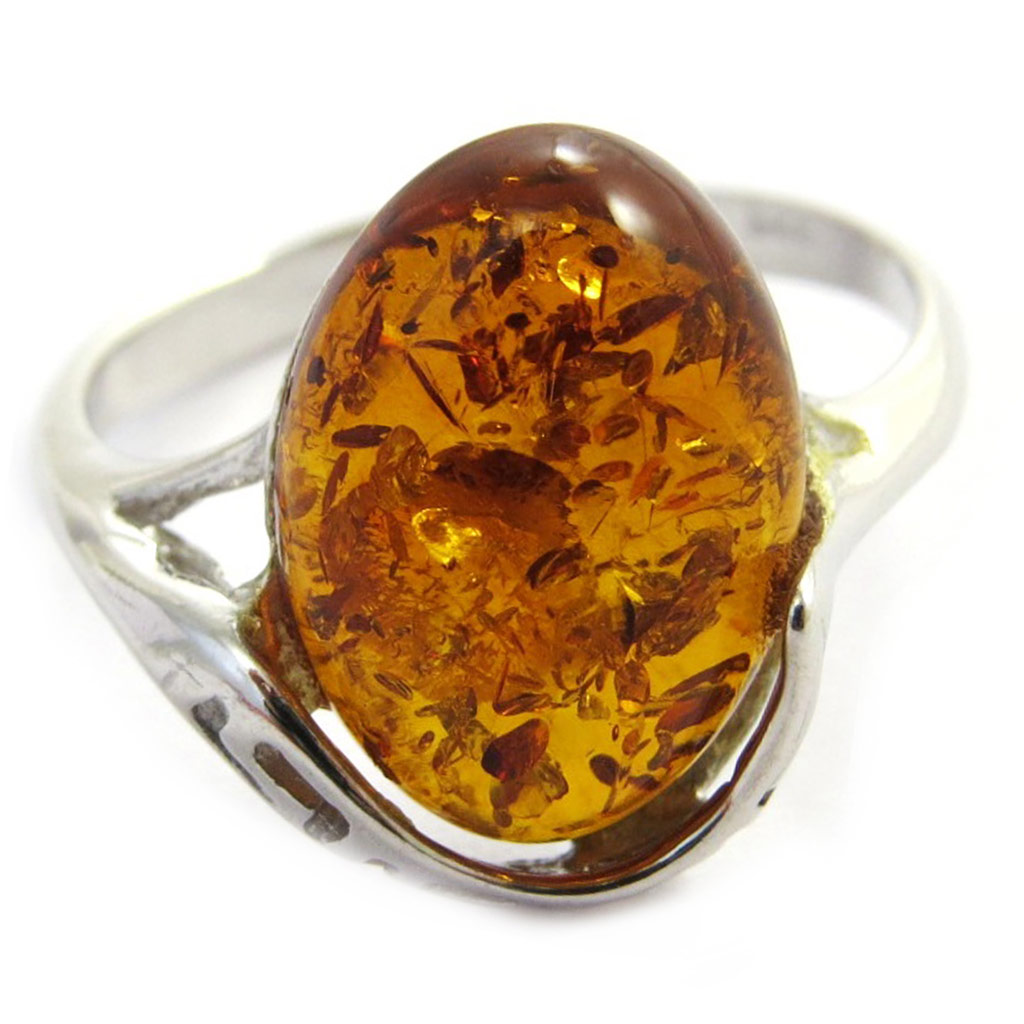 Bague Argent \'Inspiration\' ambre (rhodié) - [N2548]