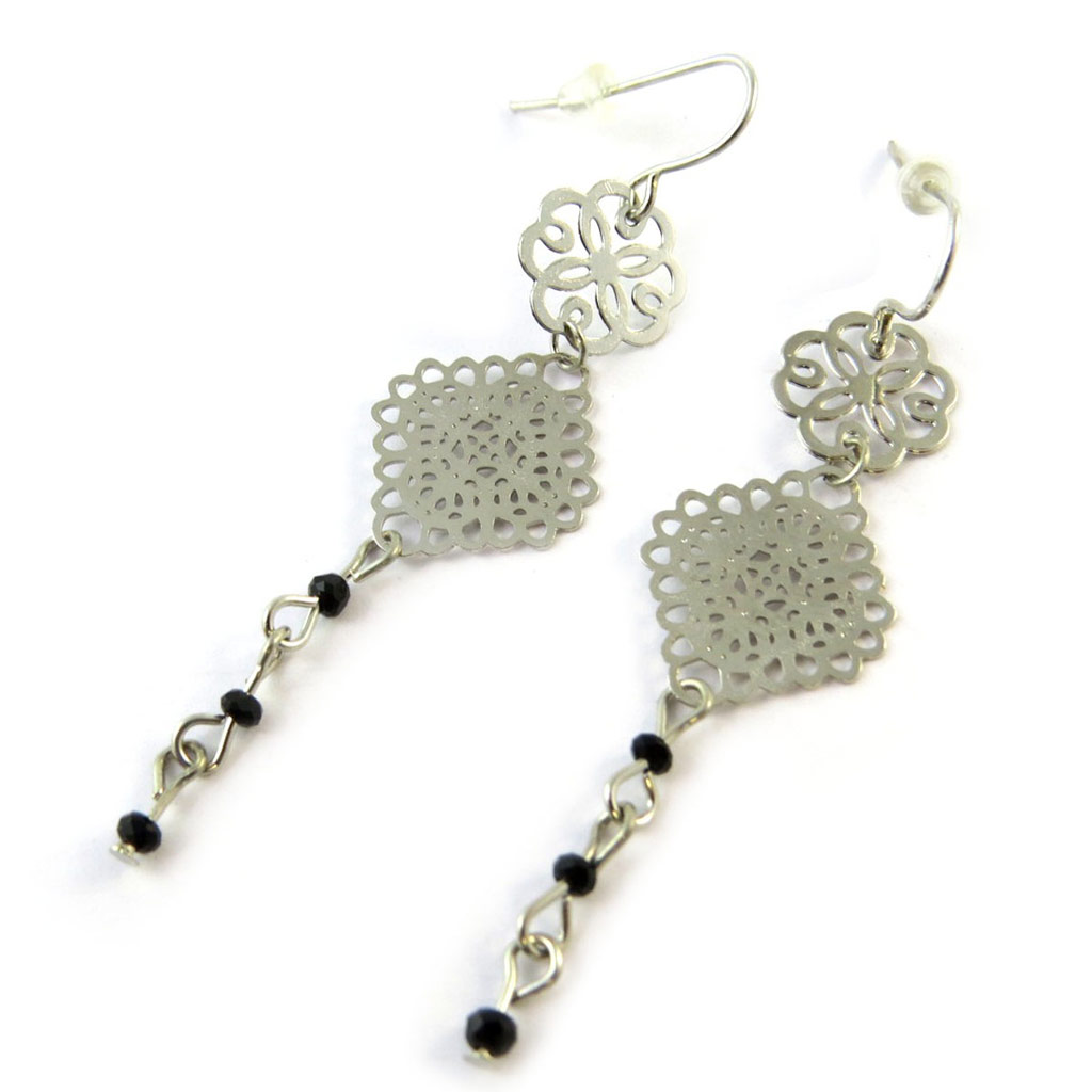 Boucles \'Carmen\' noir argenté - [N8348]