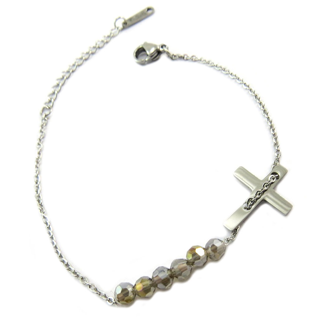 Bracelet acier \'Croix\' gris argenté - 17x14 mm - [P4865]