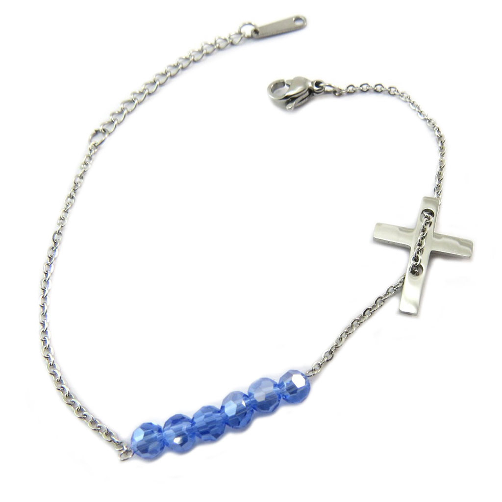 Bracelet acier \'Croix\' bleu argenté - 17x14 mm - [P4868]