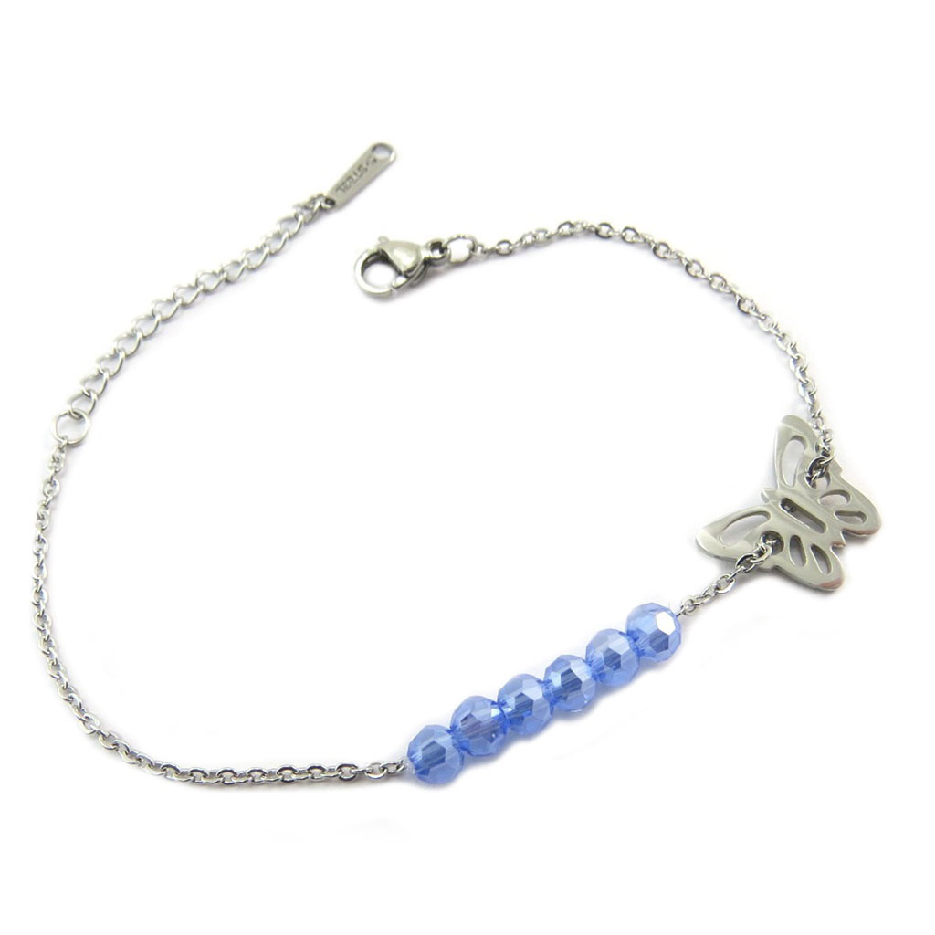 Bracelet acier \'Papillon\' bleu argenté - 13x10 mm - [P4883]