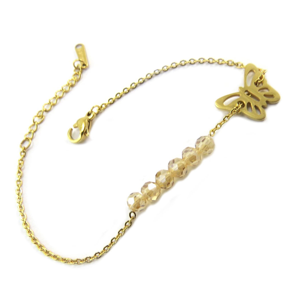 Bracelet acier \'Papillon\' ambre doré - 13x10 mm - [P4888]
