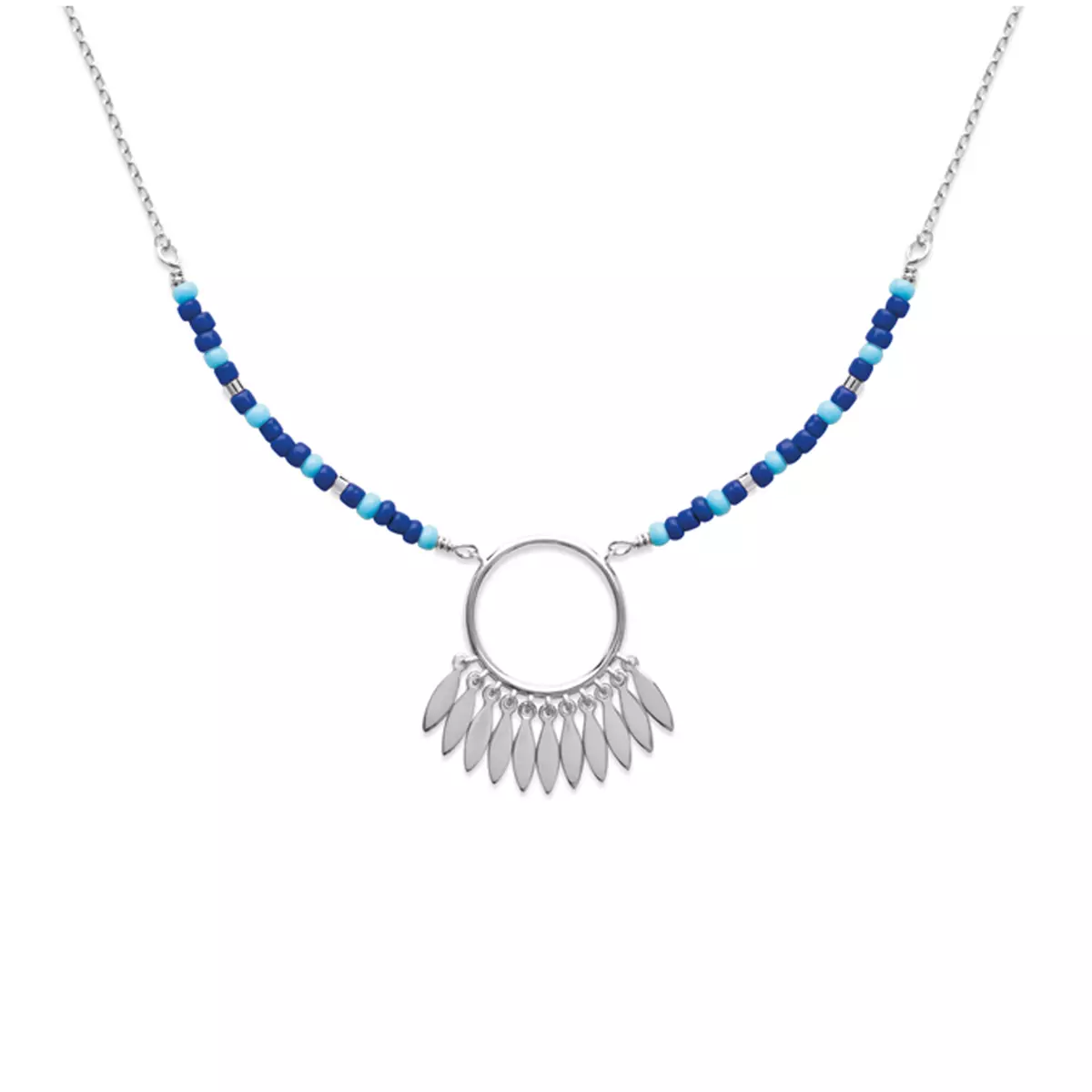 les trésors de lily Collier argent 'Boho' bleu argenté rhodié 25x15 mm [P9257]
