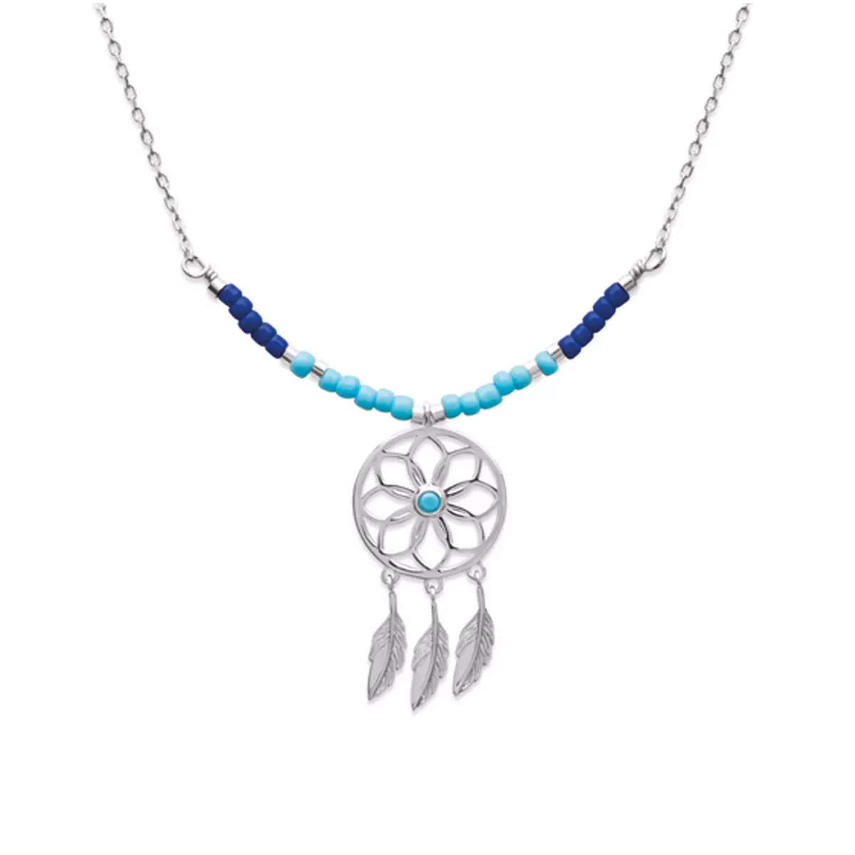les trésors de lily Collier argent 'Boho' bleu argenté rhodié (dreamcatcher) 30x15 mm [P9259]