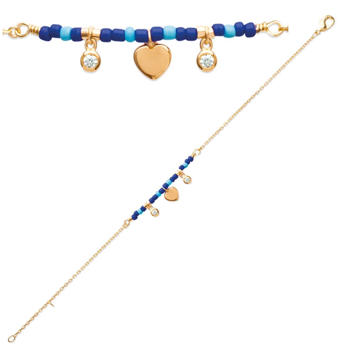 Bracelet plaqué or \'Love\' bleu doré - 15 mm - [P9275]