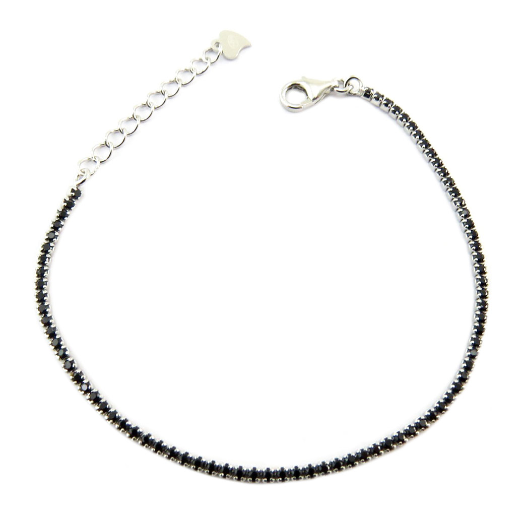 Bracelet Argent \'Sissi\' noir argenté (rhodié) - 1 mm - [P9281]
