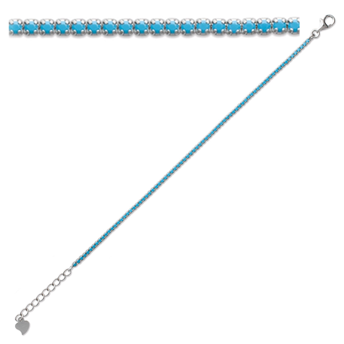 Bracelet Argent \'Sissi\' turquoise argenté (rhodié) - 1 mm - [P9282]
