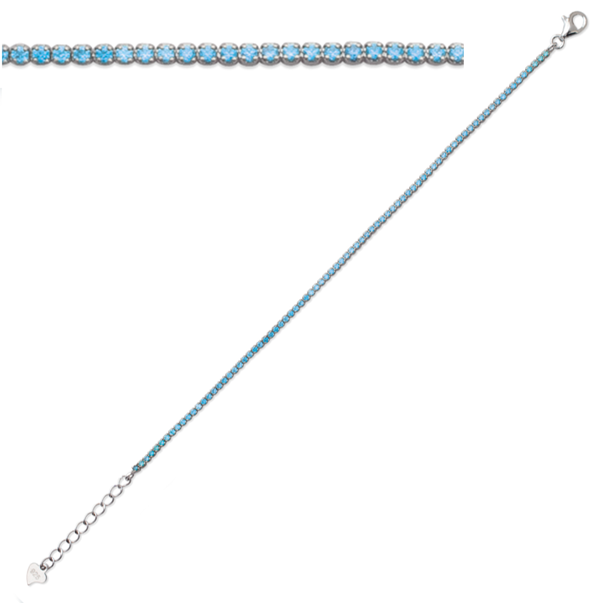 Bracelet Argent \'Sissi\' aquamarine argenté (rhodié) - 1 mm - [P9284]