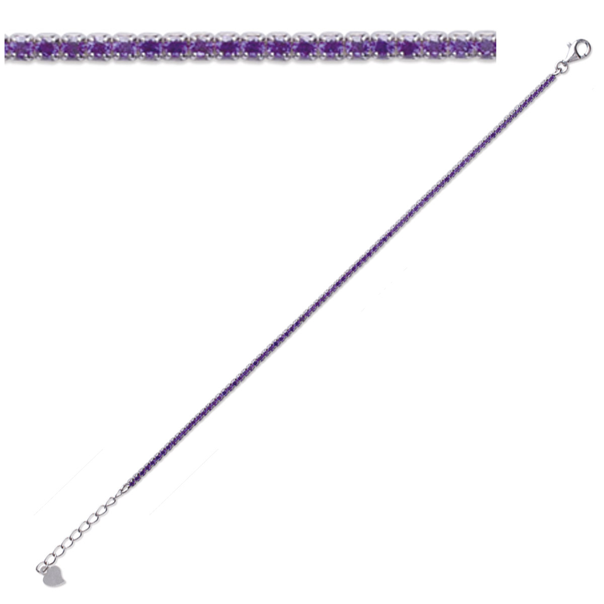 Bracelet Argent \'Sissi\' violet argenté (rhodié) - 1 mm - [P9285]