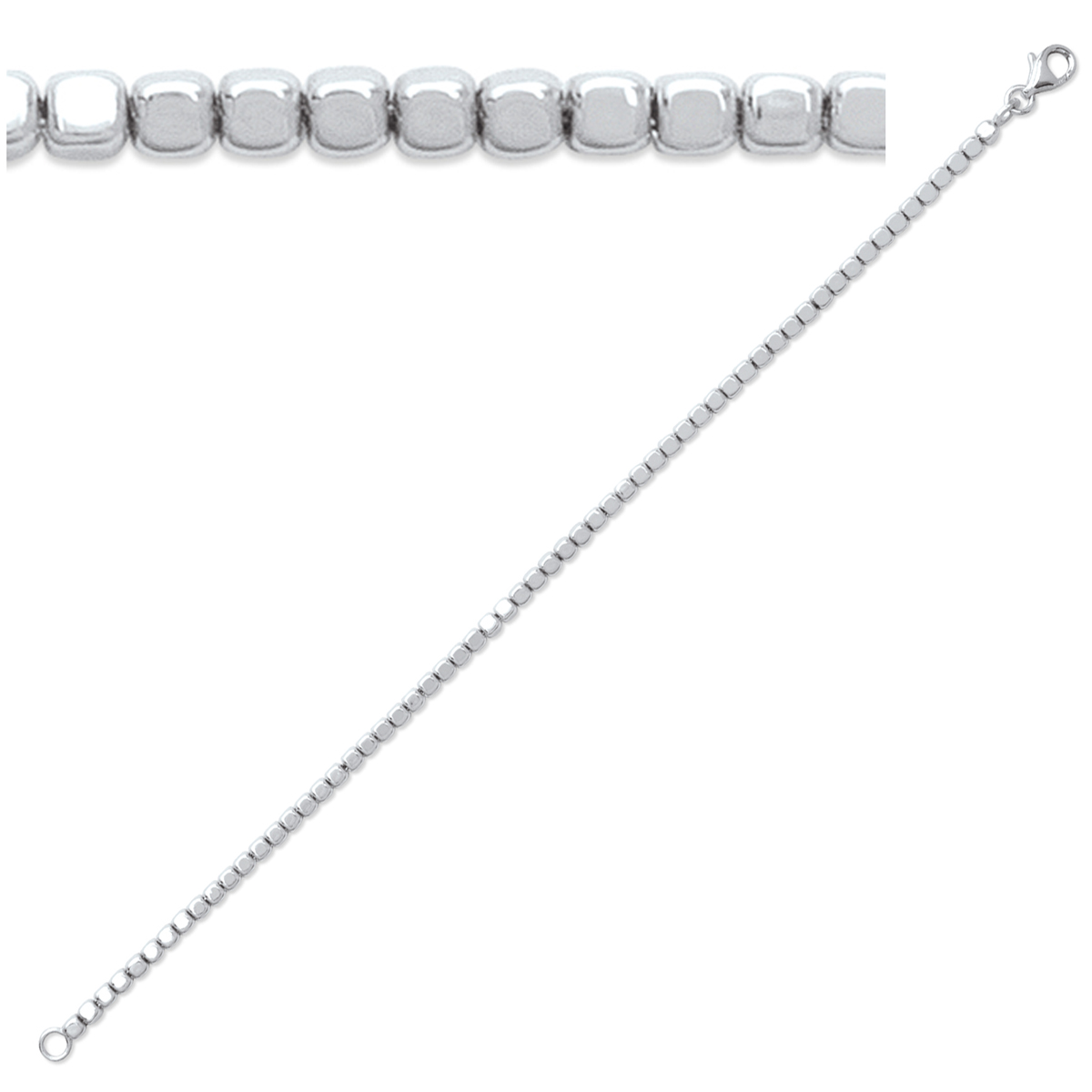 Bracelet Argent \'Chorégraphie\' argenté (rhodié) cubes - 2 mm - [P9287]