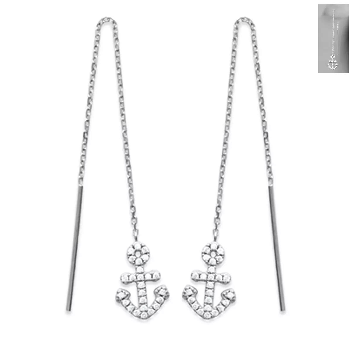 les trésors de lily Boucles argent 'Ancre Marine' blanc argenté (rhodié) 90x7 mm [P9294]