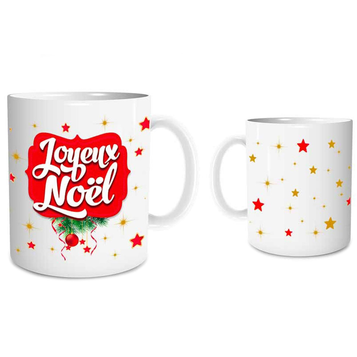 Mug céramique \'Joyeux Noël\' rouge blanc (étoiles) - 95x8 cm - [Q3539]