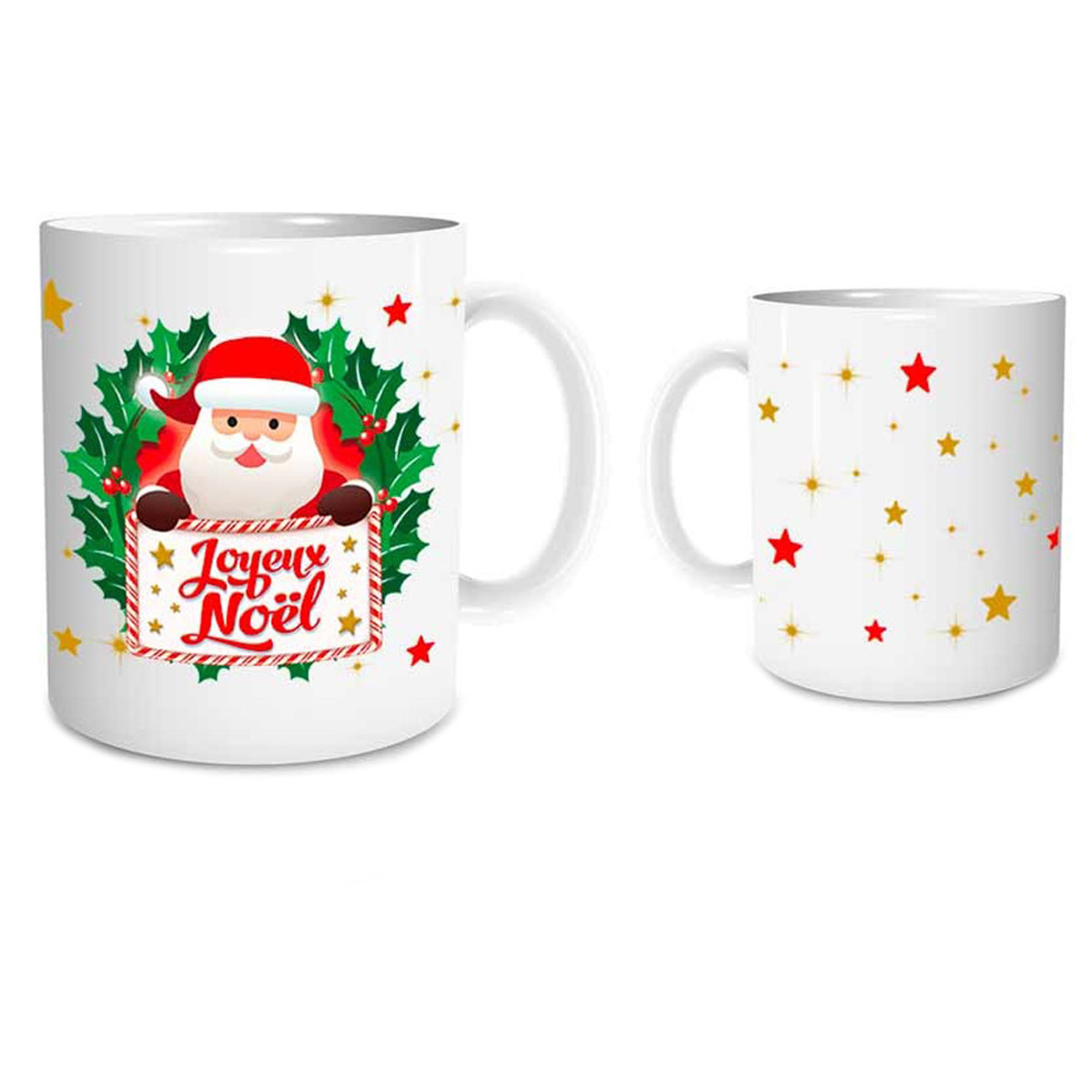 Mug céramique \'Joyeux Noël\' rouge blanc (père noël, étoiles) - 95x8 cm - [Q3540]