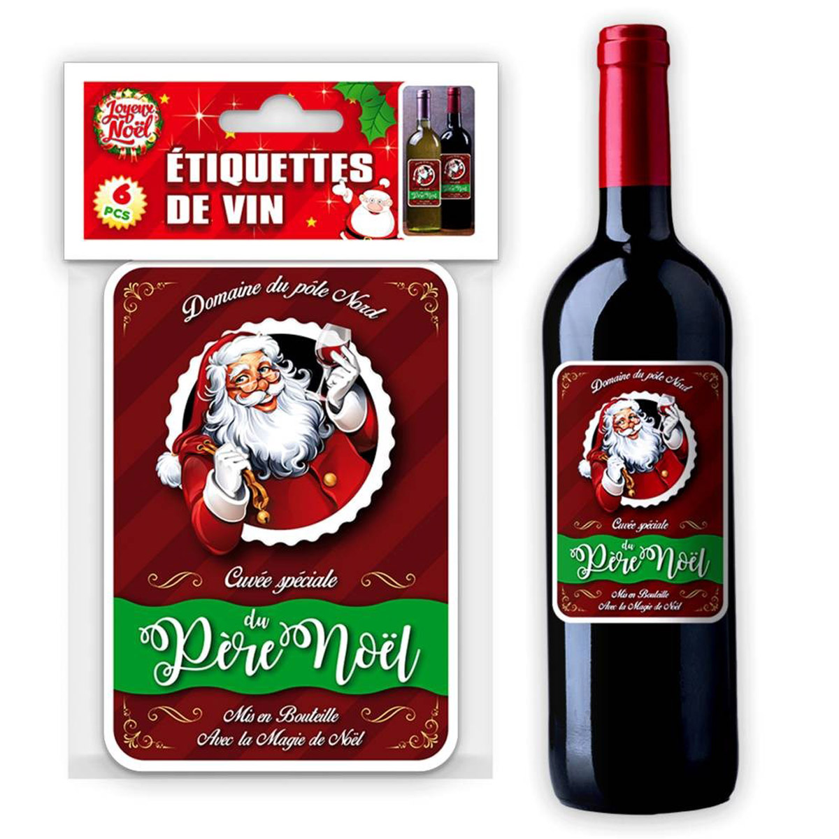 Set de 12 étiquettes vin \'Cuvée du Père Noël\' - 18x11 cm - [Q3559]