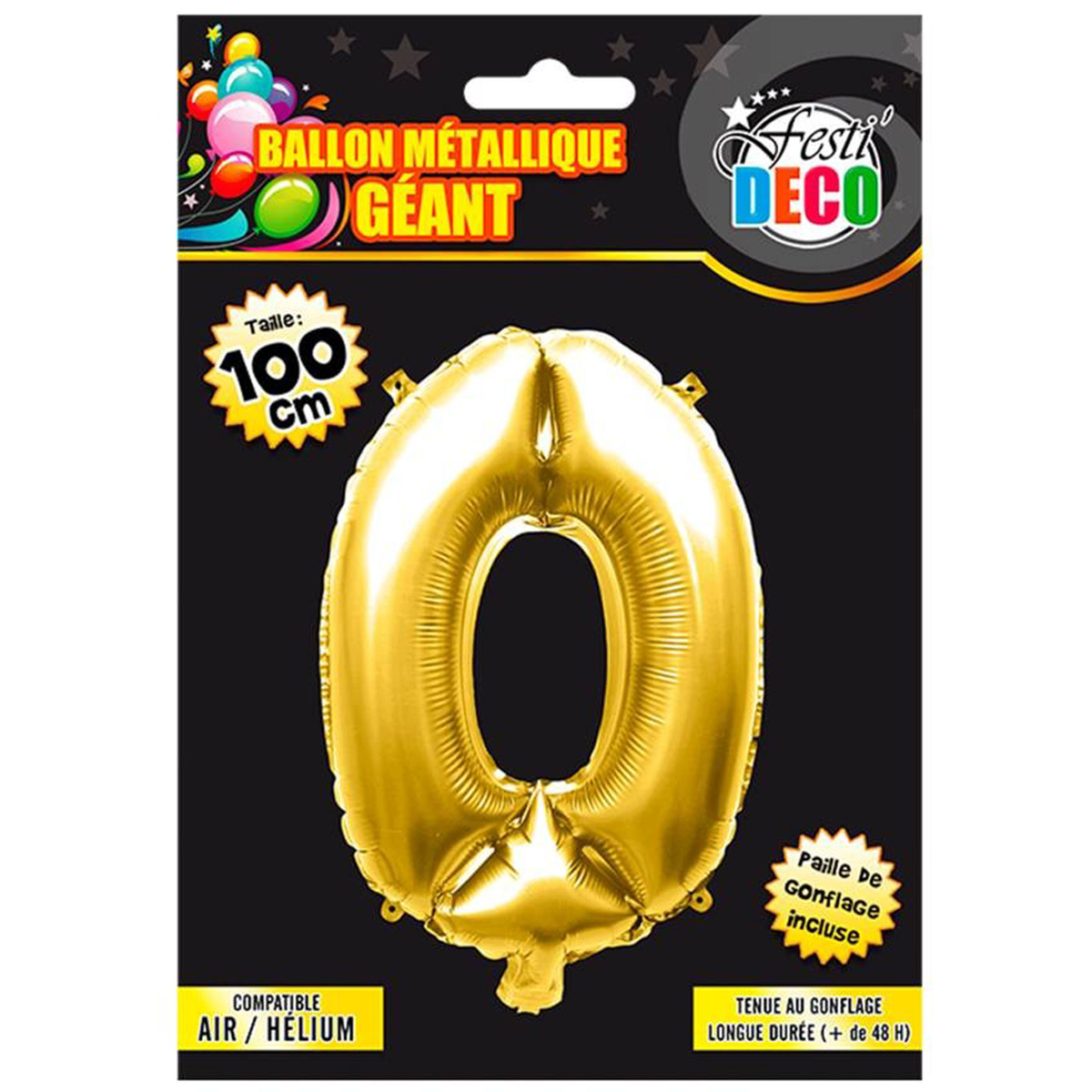 Ballon métallique \'Chiffre 0\' doré - 1 m - [Q4536]