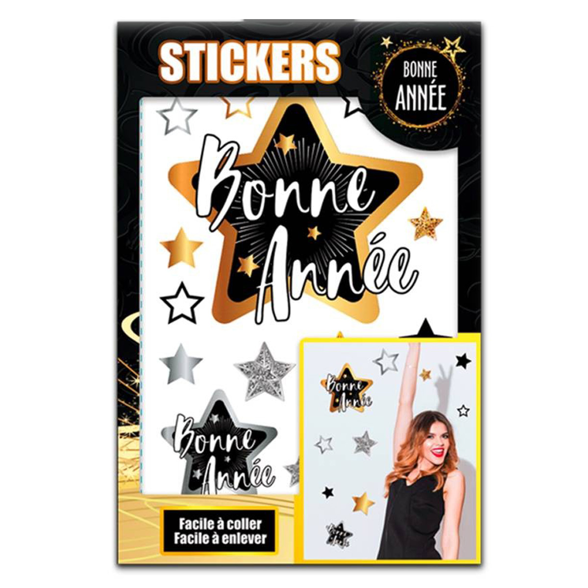 Planche de stickers \'Bonne Année\' noir doré - 20x30 cm - [Q4551]