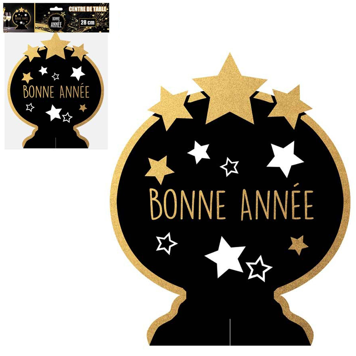 Centre de table \'Bonne Année\' noir doré - 35x25 cm - [Q4554]