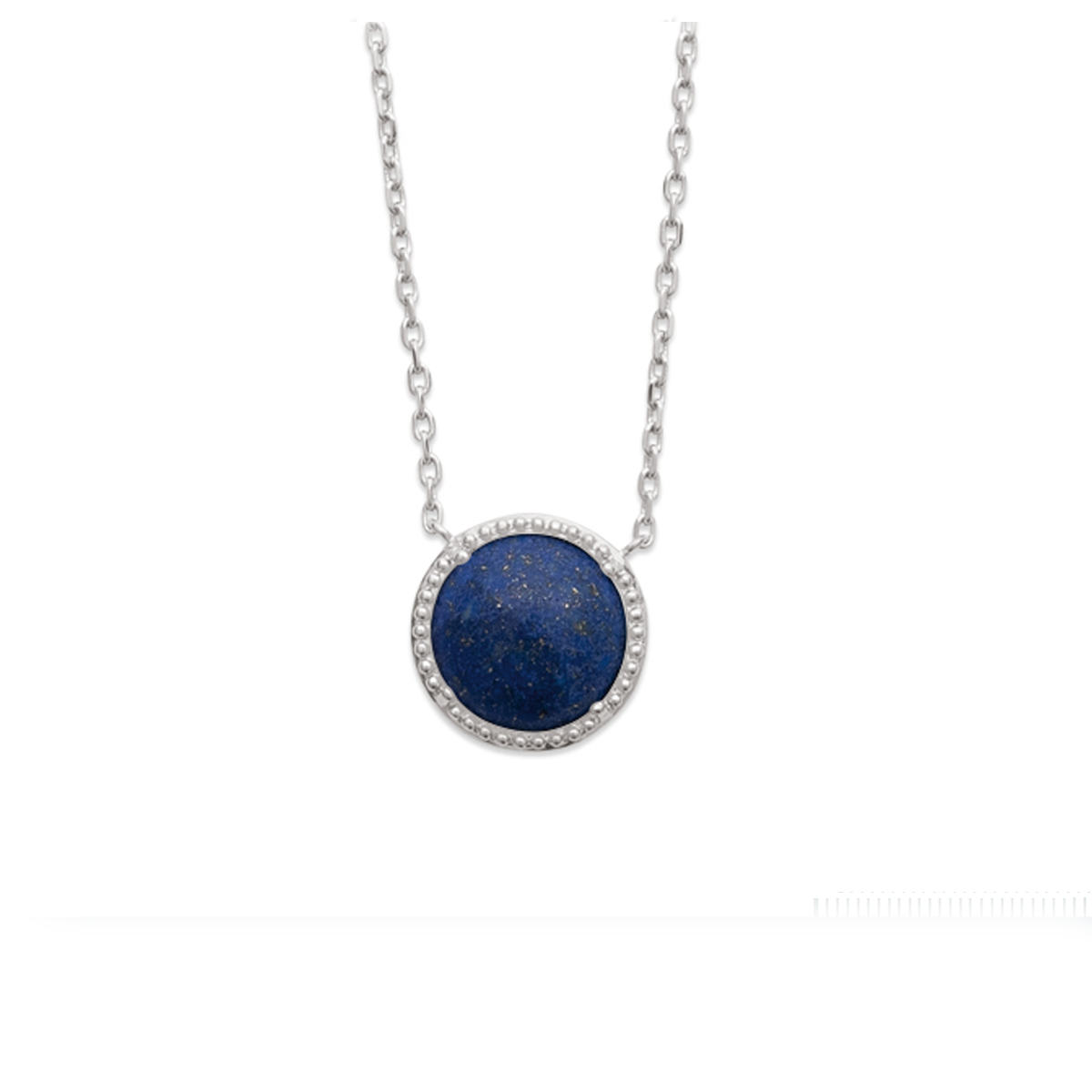 Collier argent \'Cléopatra\' lapis lazuli argenté (rhodié) - 12 mm - [Q6673]