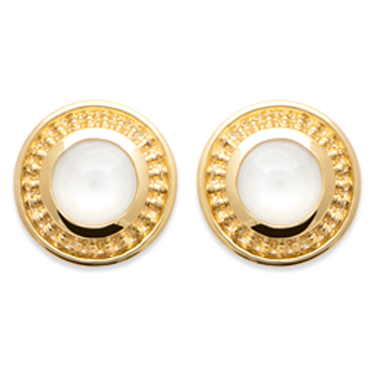 Boucles Plaqué Or \'Cleopatra\' pierre de lune doré - 10 mm - [Q6680]