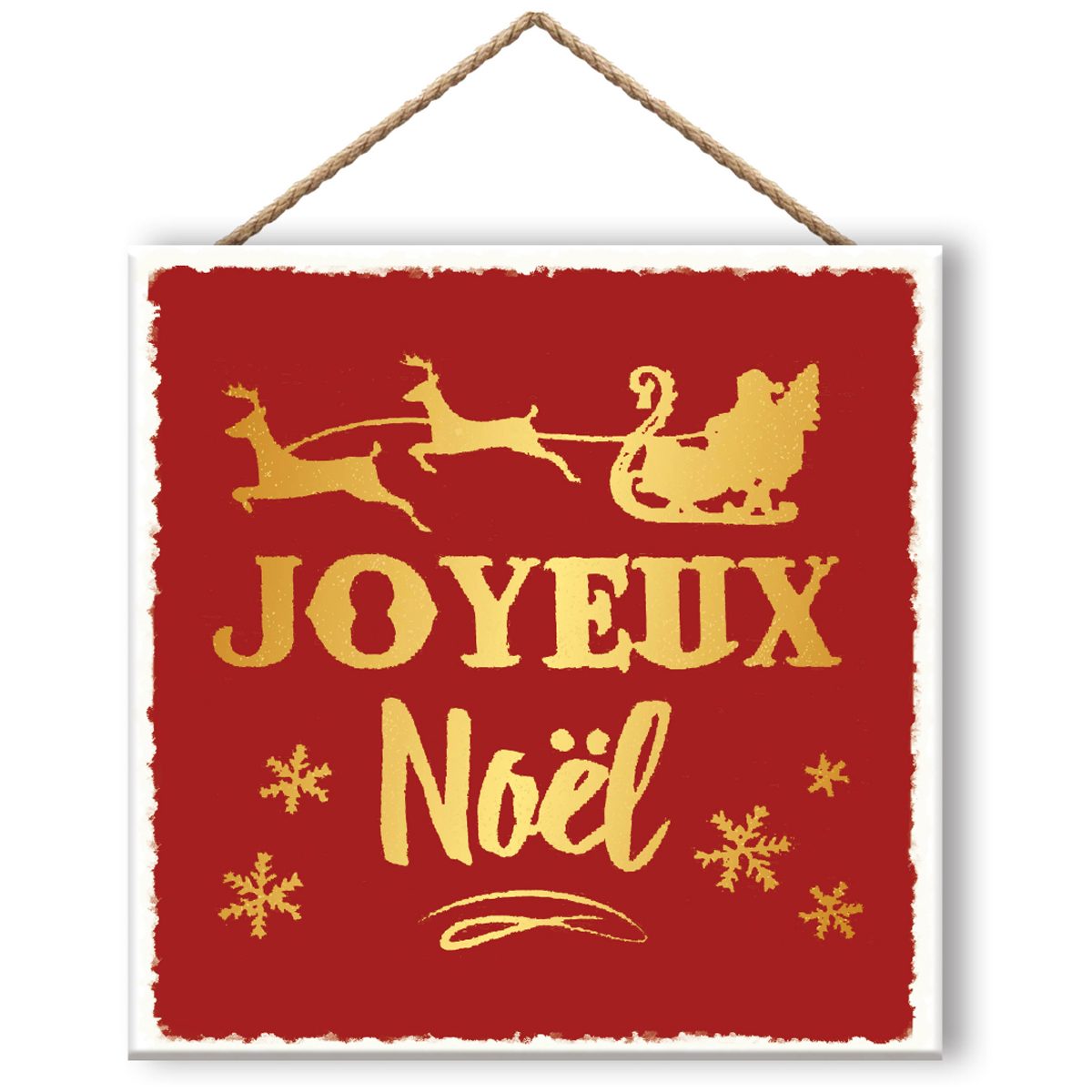 Plaque bois \'Joyeux Noël\' rouge - 20x20 cm - [R0570]