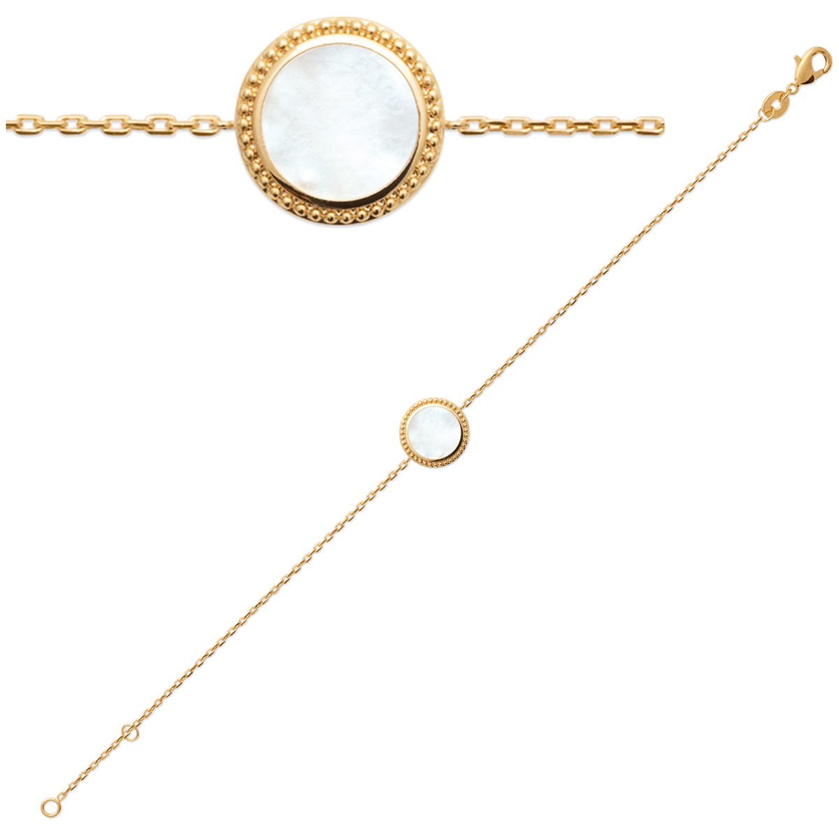 Bracelet Plaqué Or \'Sagesse\' blanc doré (nacre) - 13x13 mm - [R1162]