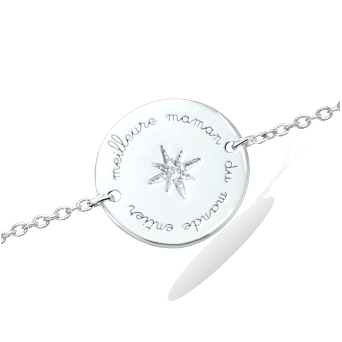 Bracelet Argent \'Meilleure Maman du Monde Entier\' blanc argenté (rhodié) - 15 mm - [R2559]