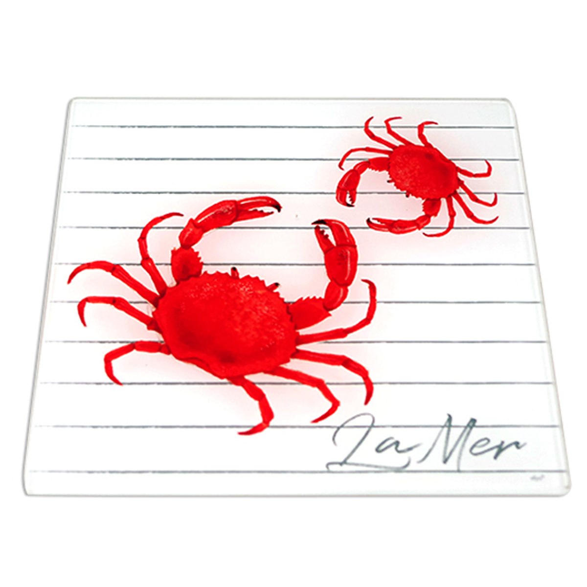 Dessous de plat verre \'La Mer\' rouge blanc - 20x20 cm (crabe) - [R6536]