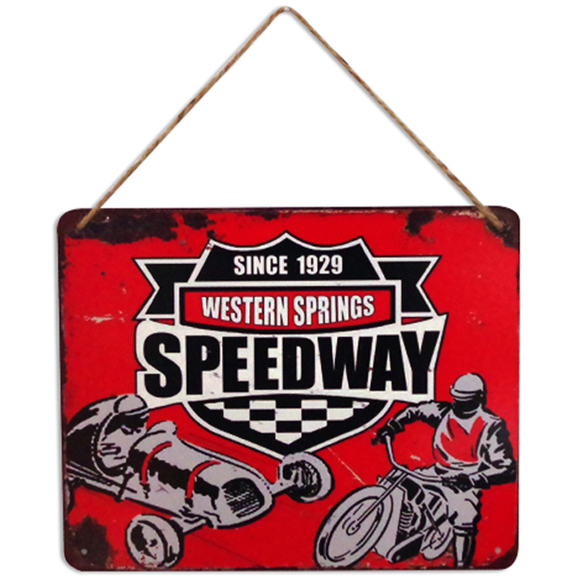 Plaque métal rétro \'Speedway\' rouge vintage - 25x20 cm - [A0290]